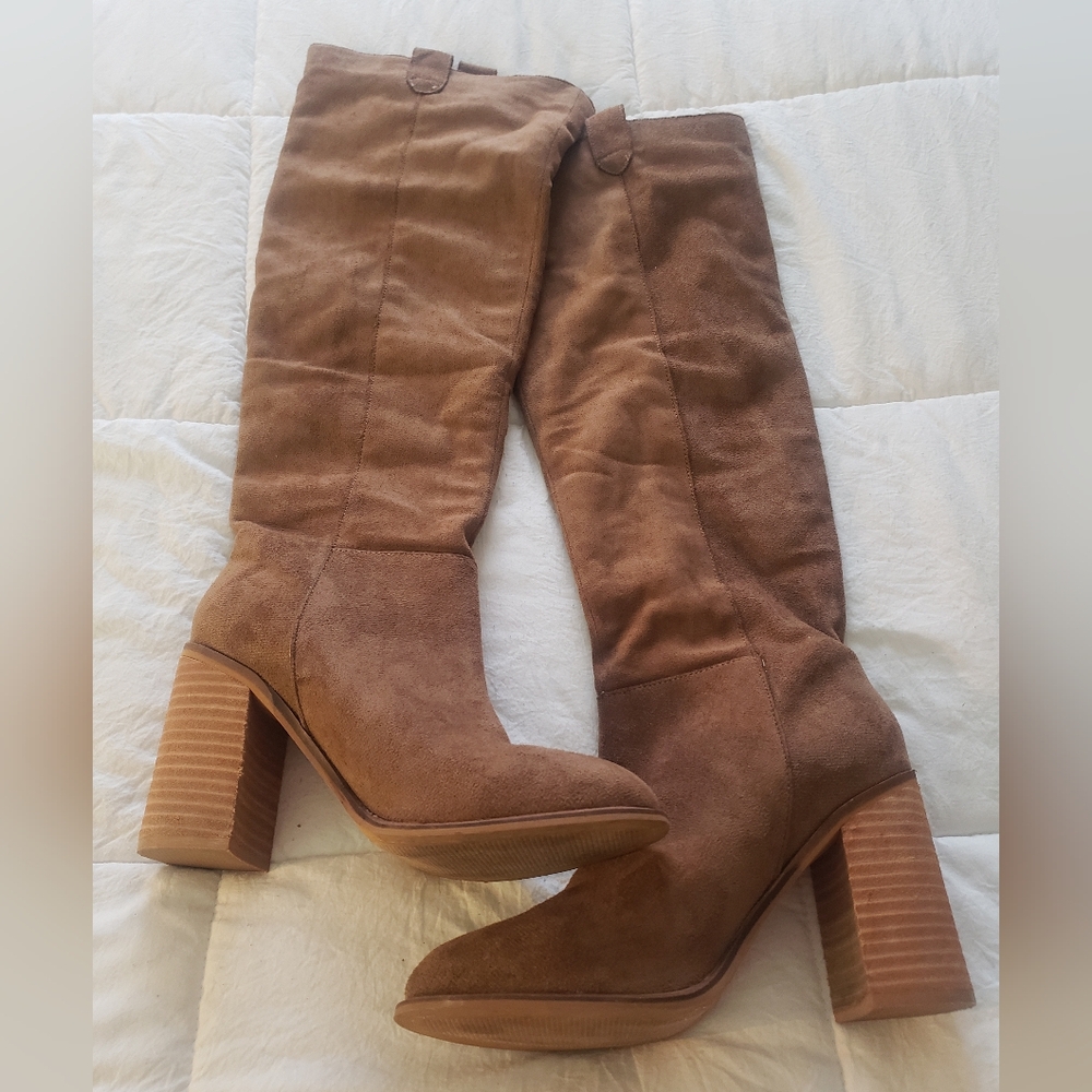 Brown Over the Knee Boots with Chunky Heel